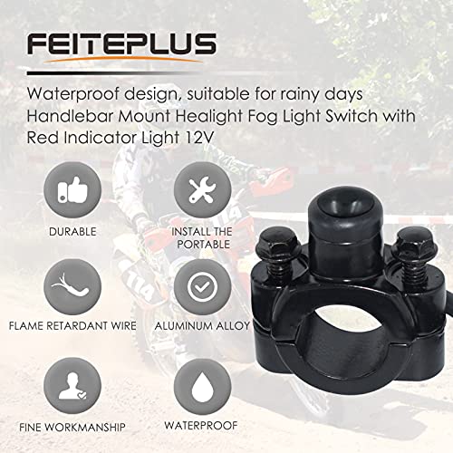 Universal 7/8" 22mm Motorcycle Handlebar ON Off Switch Button Headlight Fog Brake Light Switch with Two Bullet Connectors Black Button