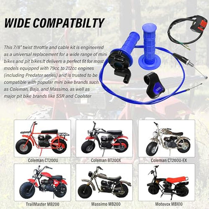 Universal Mini Bike Throttle Assembly&Cable Kit | Direct Replacement for Coleman BT200X,CT200U/EX,MB200&Predator 212cc/196cc Engines | Fits Most 7/8" Handlebar Mini Bikes with Cruise Control (Blue) - color: Blue