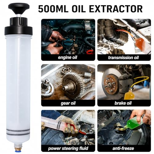 Poweka 500mL(cc) Fluid Extractor Syringe, Manual Oil Liquid Transfer Pump - size: 500ml Oil Suction Syringe