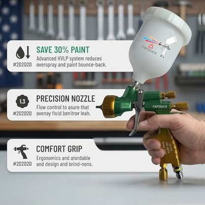 HVLP Air Spray Gun Kit 1.3mm, Professional Automotive Paint Sprayer - color: Green-golden, size: 1.3mm