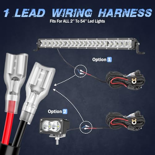 Wiring Harness 1 Lead, Fastchoy Auto 12v Nylon Led Light Bar Wiring Harness Kit with 40A Relay Fuse Rocker Switch for Light Bar Fog Lights Off Road Auxiliary Lights Wire Harness Kit for Truck UTV ATV - style: 1 Lead