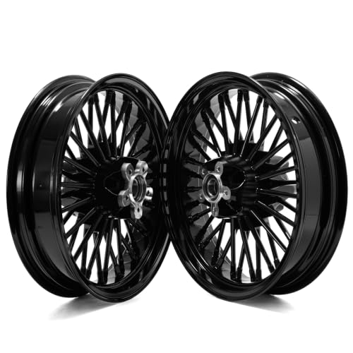 TOFR 16x3.5 16x3.5 Fat Spoke Black Wheels For Harley Touring Baggers 84-08 - color: Gloss Black, size: Front:16x3.5 Rear:16x3.5