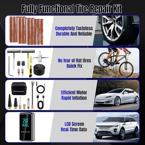 Tire Inflator Portable Air Compressor with Tire Repair Kit - size: 35pcs
