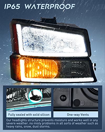 Nilight Headlights Assembly for Chevy Silverado Avalanche - color: Smoke Chrome Housing + Amber Reflector + DRL