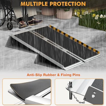 Portable Wheelchair Ramp 3FT, Aluminum Foldable Handicap Ramp, Weight Capacity 600 LBS,Ramps for Steps with Safety Latch Anti-Slip Threshold Ramp. - size: 3FT Using Height 3"-9"