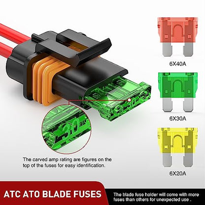 Nilight 6PCS Inline Fuse Holder 12AWG Waterproof ATC/ATO Blade Holder - color: 18Pcs Fuses + 12AWG Holder 6