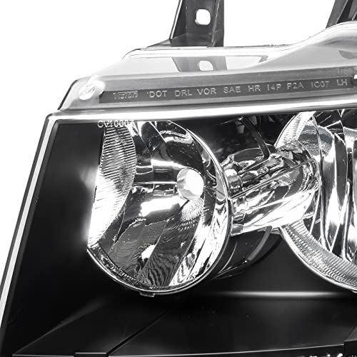 APSVE Headlight Assembly for 2007-2014 Chevy Tahoe Suburban 1500 2500 - color: Black,Chrome
