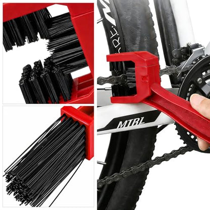 Motorcycle Chain Washer, Double-Ended Chain Gear Cleaning Tool w/Three-Sided & Long Bristles, Chains Crankset Brush Dirt Cleaner for Motorcycle Bicycle Mountain Bike (Red) - color: 1 PCS, Red