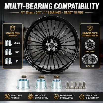 TOFR 21x3.5 36 Fat Spokes Front Wheel For Harley Softail Choppers 2000-2022 - color: Gloss Black, size: Front:21x3.5