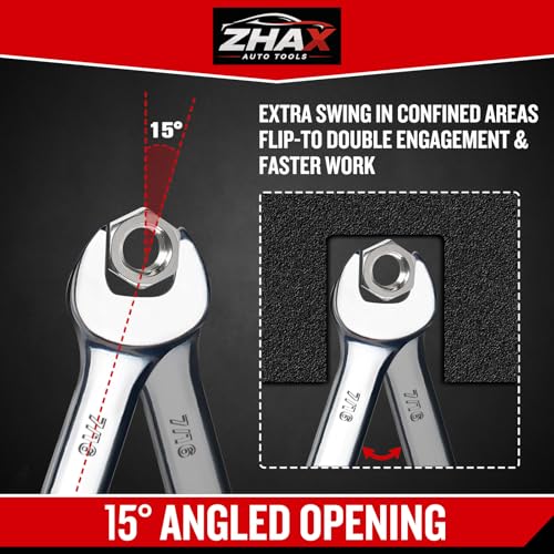 zhax 7/16" SAE Combination Wrench, 12 Point Box End, 15 Degree Offset Design, Mirror Polish Finish, Forged CR-V Steel, Hand Tools for Mechanics, Ideal for Auto and Home Repair - size: 7/16"