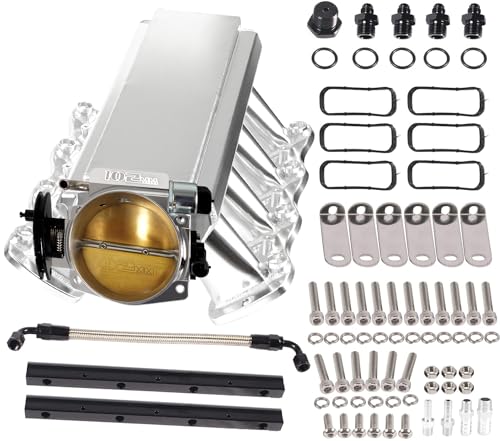 LS Intake Manifold with 102mm Throttle Body Fuel Rails Kit Replacement for Chevy 4.8 5.3 6.0 6.2 LS LS1 LS2 LS6 Sheet Metal Al Fabricated Silver - color: Silver