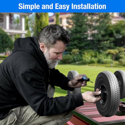 4.10/3.50-4 Flat Free Tire, 10 Inch Solid Tires with 5/8" Axle Bore Hole - color: 2Pack-Black