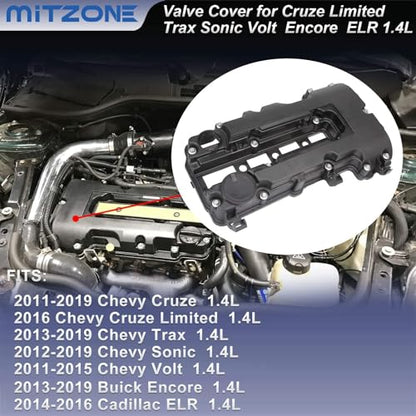 MITZONE Engine Valve Cover Kit Fit for Chevy Builk Cadillac 1.4L 55573746 - color: BLack(plastic)