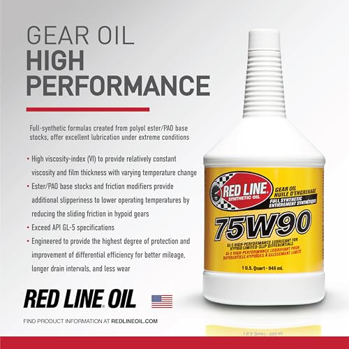 Red Line 57904 75W90 GL-5 Synthetic Gear Oil for Hypoid Limited Slip Differentials - 1 Quart (2 Pack) - size: 1 Quart (64 Ounces), (2 PACK)