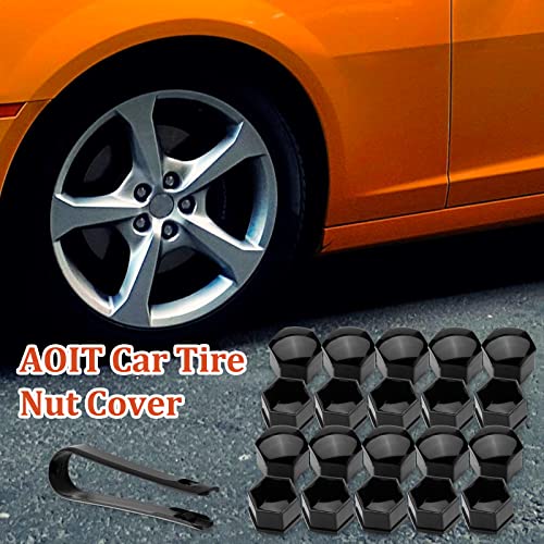 AOIT 20PCS Lug Nut Covers - 3/4'' Wheel Nut Bolt Cover Caps, 19mm Hexagonal Nut Covers with Removal Tool, Wheel Bolt Dust Caps Compatible with Au di, Auto Rims Nut Exterior Protection, Black - color: Black, size: 19mm