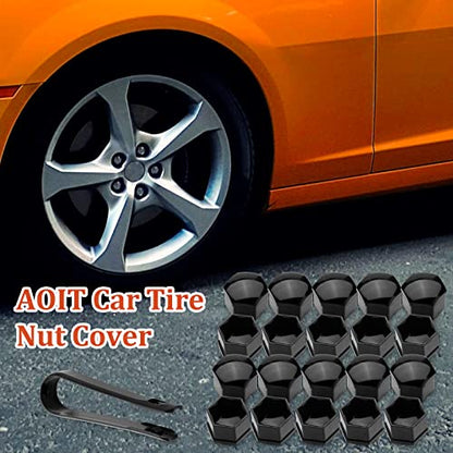 AOIT 20PCS Lug Nut Covers - 3/4'' Wheel Nut Bolt Cover Caps, 19mm Hexagonal Nut Covers with Removal Tool, Wheel Bolt Dust Caps Compatible with Au di, Auto Rims Nut Exterior Protection, Black - color: Black, size: 19mm