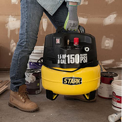 Stark USA 18-Gauge Pneumatic Brad Nailer and 6-Gallon Pancake Air Compressor Combo, 150 PSI Oil-Free Portable Electric Compressor Kit for Finish Carpentry