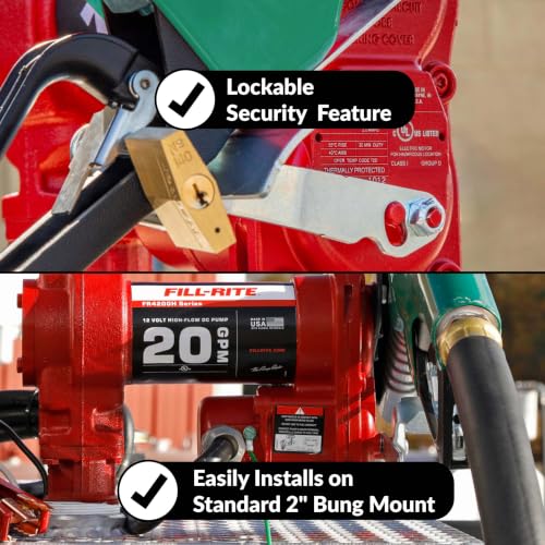 Fill-Rite FR4210HB 12V 20 GPM Fuel Transfer Pump with Discharge Hose & Automatic Nozzle, Red Gasoline, Diesel, Kerosene, Ethanol & Methanol Blends & Biodiesel - style: Auto Nozzle (Hi-Flow Green)