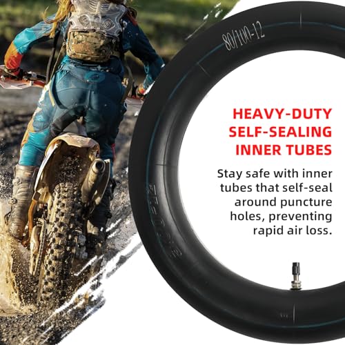 AR-PRO (2-Pack) 80/100-12 Dirt Bike Inner Tubes with TR4 Straight Valve, Replacement Standard Motorcycle Inner Tube 2.75/3.00-12 Heavy Duty, Compatible with Honda CRF70F/XR70, Yamaha TTR 90, and More - size: 2.75/3.00-12" (80/100-12), TR4 Valve
