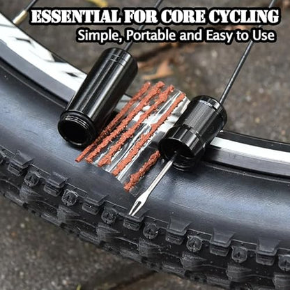 Tubeless Bike Tire Repair Kit for MTB & Road Bicycles - Quick Repair for Punctures & Flats, Includes Storage Canister, Plugger Tool & 15 Rubber Repair Strips, Essential Bicycle Tyre Repair Tool Set
