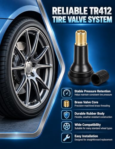 5 Pcs TR412 Black Short Tubeless Rubber Snap-in Tire Valve Stems