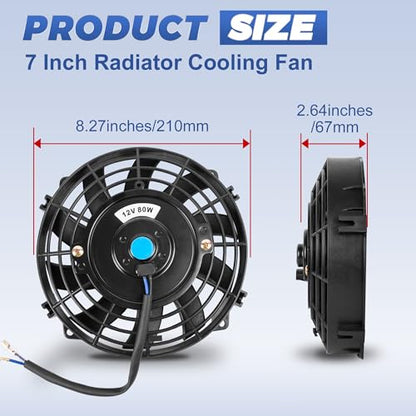 7 Inch 7” Black Universal Electric Radiator Slim Fan 12V 80W High Performance Cooling Push Pull w/Mounting Kit 1PCS - size: 7” 1PC