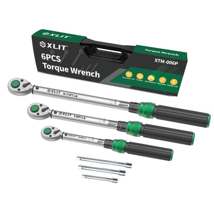 3-Piece Torque Wrench Set - 3 Click Wrenches (1/4", 3/8", 1/2") with 3pc Extension Bars, 72-Tooth Ratchet, ±3% Accuracy, for Automotive, Motorcycle & E-Bike - size: Set (1/4", 3/8", 1/2"), Multiple Ranges