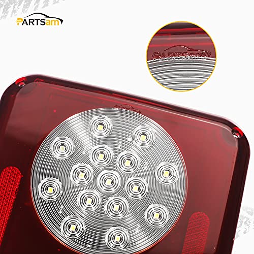 Partsam 2Pcs Double LED Trailer Tail Lights - Stop, Turn, Backup, Reverse - 30 LEDs Horizontal/Vertical Surface Mount RV Motohome Double Tail Lights