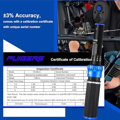 1/4" Drive Small Torque Wrench 1-8 Nm (8.85-70.8 in lb) ±3% Precision, Dual-Direction 72-Tooth Click Low Torque Wrench for Bicycle, Electronics, Small Engine Repair, and Delicate Fasteners - size: 1/4" 1-8nm