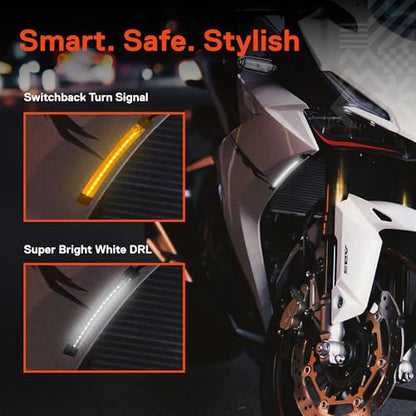 TRUE MODS 2pc 5 Inch LED Motorcycle Switchback DRL Turn Signal Light Strip - size: 2pc 5", style: Running Light w/ Amber Turn