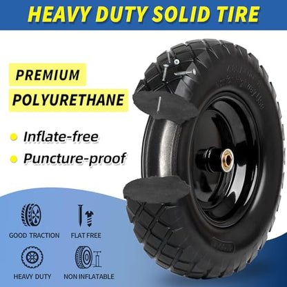 GICOOL 4.80/4.00-8" Wheelbarrow Tire, 16" Flat-Free Solid Tire and Wheel, 3-6" Centered Hub, 5/8" & 3/4" Bearing, For Garden Wagon Cart Trolley Dolly (1 Pack) - size: 4.00-8（1 Pack）