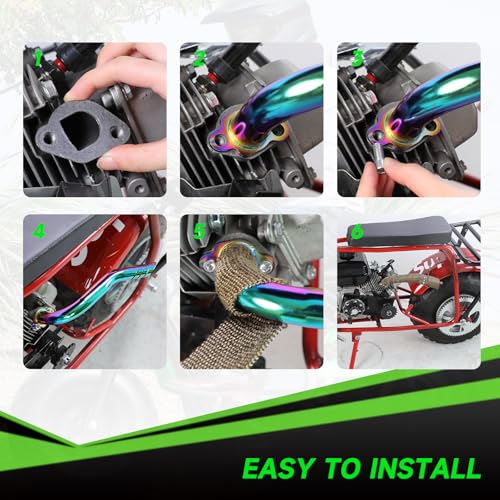 Mini Bike Exhaust Pipe Header Kit Compatible with Predator 212cc 224cc 196cc Non Hemi Coleman CT200U CT200U-EX B200R BT200X KT196 Go Kart Baja MB200 Axis M200 GX160 GX200 Clone Engine Parts - color: A-Colorful