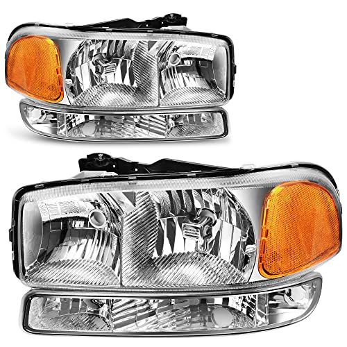 AUTOSAVER88 Headlight Assembly Compatible with 99-06 GMC Sierra 1500 2500 - color: OE - Chrome/Amber/Clear