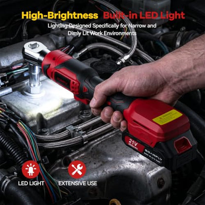 SOARFLY 3/8" Cordless Ratchet Wrench, 60 Ft-Lbs(80N.m) Electric Ratchet - color: Deep Red