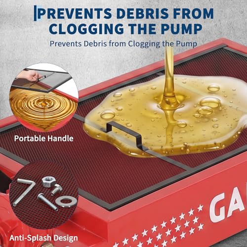 Garvee 20 Gal Electric Oil Drain Pan with 110V Pump, Low Profile Design - color: Red, size: 20 Gal + Electric