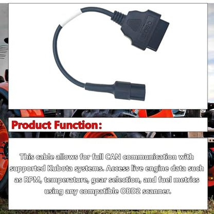 OBD2 Adapter Cable 3824-26,Fit for KUBOTA Vehicles 4 Pin OBD2 16Pin to OBD1 4Pin OBDII Car Diagnostic Connector Compatible with OBD II Diagnostic Scanner ，Replace 3824-26 382426