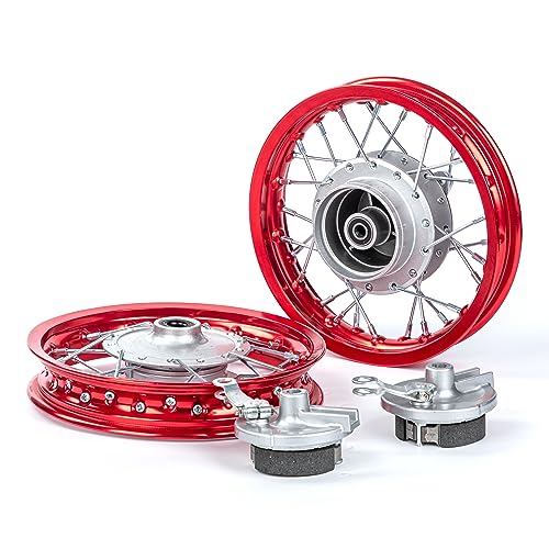 CRF50 Rim, XR50 Wheels Drum Brake Shoes for XR CRF Pit Dirt Bikes Black 1.40x10 Alloy Aluminum Rims (Red)
