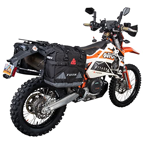 Tusk Pilot Pannier Bags Black/Grey | Durable Soft Saddlebags with Roll‑Top Closure, Waterproof Liners and Reflective Accents | Adventure Motorcycle Storage