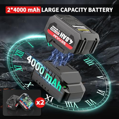 SEYVUM Cordless Impact Wrench, 1/2” Max Torque 440 Ft-lbs / 600 N.m Power Impact Gun, 20V 3000RPM Electric Impact Driver, 2 x 4.0Ah Battery, 4 Impact Sockets, Carry Bag Included - style: 600 N.m