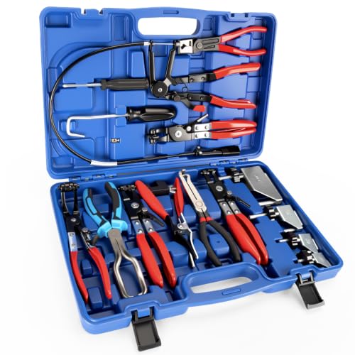 BETOOLL 16PCS Hose Clamp Pliers Set, Automotive Hose Clamp Removal Tool, Long Reach Flexible Wire Tools for Radiator, Heater, Coolant & Water Hoses - color: Blue, size: 16pcs