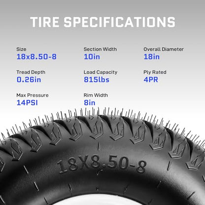 2 Pack 18x8.50-8 Lawn Mower Tires with Rim