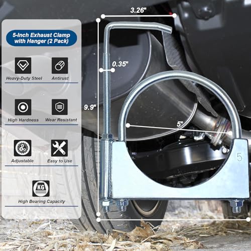 5" Universal Exhaust Clamp With Hanger, Muffler Hanger, 2 Pack - size: 5 Inch-2 PACK