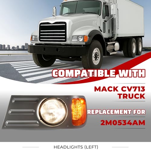HECASA Headlight+Corner Light+Headlight Bezel w/Bulbs Compatible with Mack - color: Clear Lens Gray Bezel, size: Left