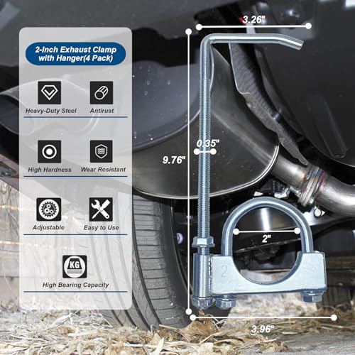 2" Universal Exhaust Clamp With Hanger, Muffler Hanger, Pack of 4 - size: 2 Inch-4 PACK