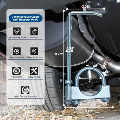 2" Universal Exhaust Clamp With Hanger, Muffler Hanger, Pack of 4 - size: 2 Inch-4 PACK