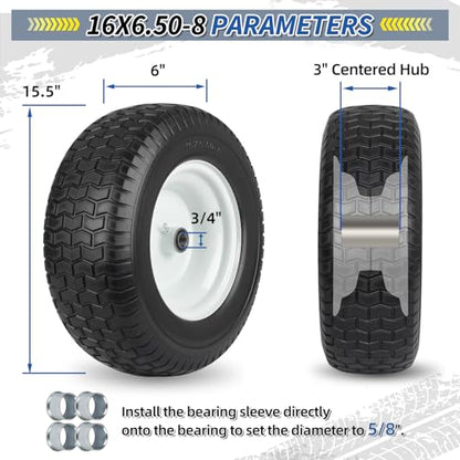 GICOOL 16x6.50-8 Flat Free Tire and Wheel Assembly for Riding Lawn Mower - color: Turf-Pattern Tread, size: 16x6.50-8 Flat-Free Tire