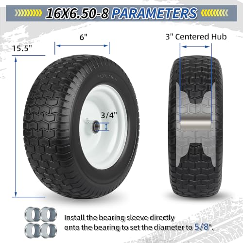 GICOOL 16x6.50-8 Flat Free Tire and Wheel Assembly for Riding Lawn Mower - color: Turf-Pattern Tread, size: 16x6.50-8 Flat-Free Tire