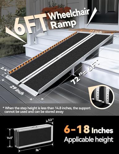 FACHNUO 6FT Portable Wheelchair Ramp for Home Steps, with Support Legs - size: 6FT(Using height 6-18'')