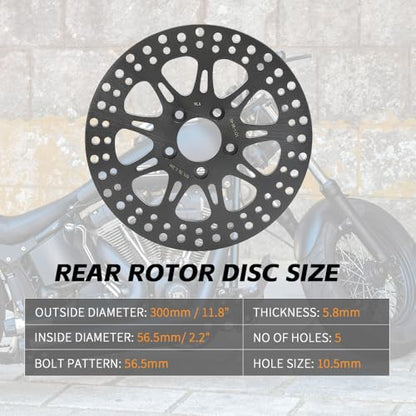TOFR 11.8" Front Rear Brake Rotors with Pads Bolt for Harley Touring 14-21 - color: Black