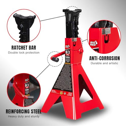 Big RED 3 Ton Jack Stands, 14-20.5 Inch Adjustable Height for Lifting UTV/ATV, Cars, SUV, 6000 lb Capacity, 1 Pair - size: 3 ton SUV